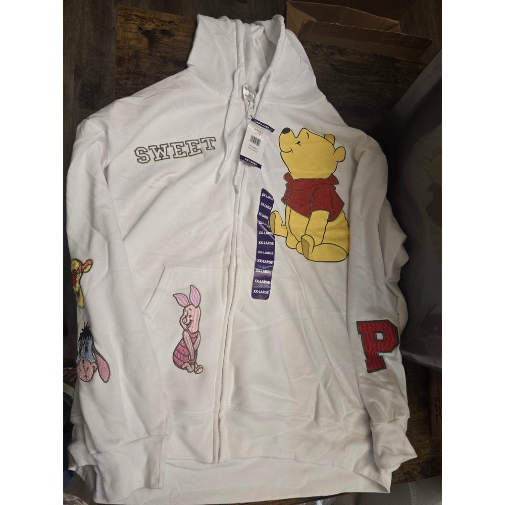 Disney Winnie the Pooh Friends White Zip Up Hoodie Sweatshirt XXL POSJ878-4L16